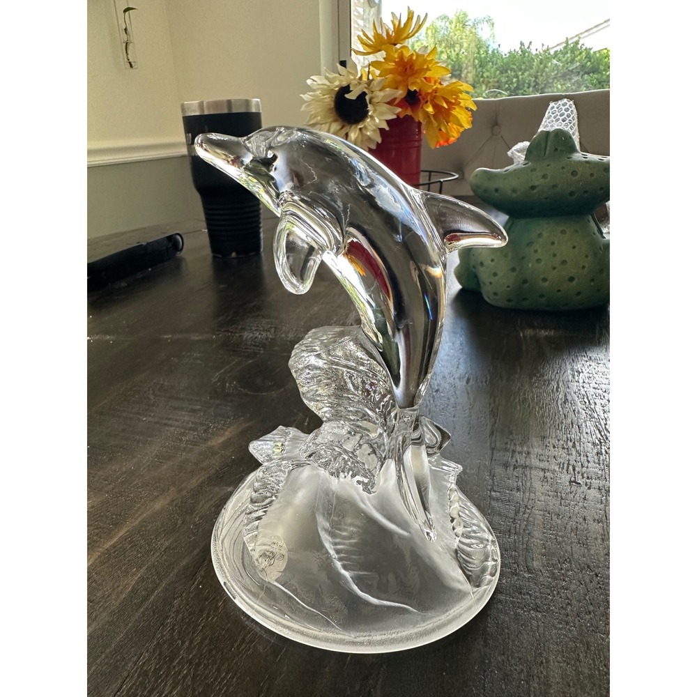 Cristal d'Arques Dolphin on Waves Crystal Figurine France 6.5" Sticker EUC